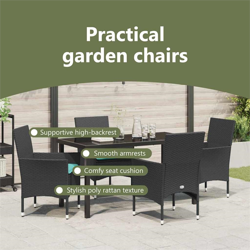 vidaXL Table and Chair Set 5 pcs Black PE Rattan
