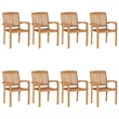 vidaXL Stacking Patio Chairs with Cushions 8 pcs Solid Teak Wood