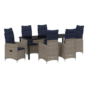 vidaXL Table and Chair Set 7 pcs Grey PE Rattan