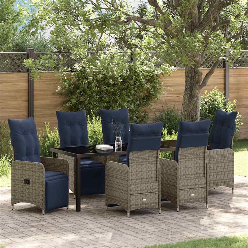 vidaXL Table and Chair Set 7 pcs Grey PE Rattan