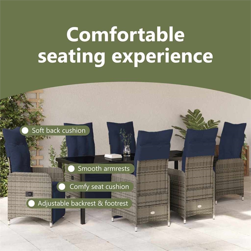 vidaXL Table and Chair Set 7 pcs Grey PE Rattan