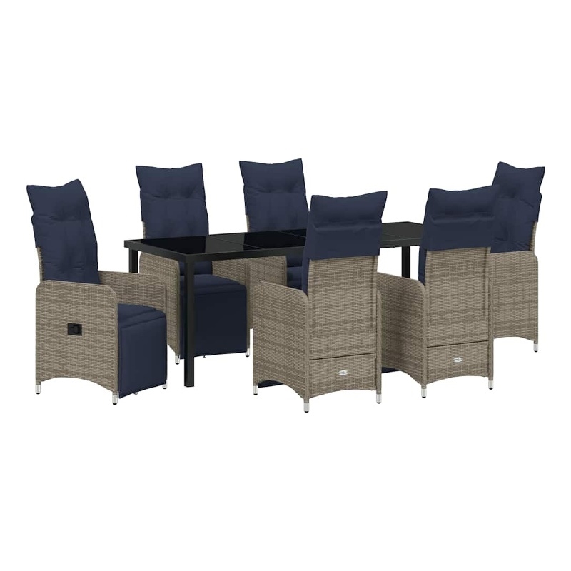 vidaXL Table and Chair Set 7 pcs Grey PE Rattan