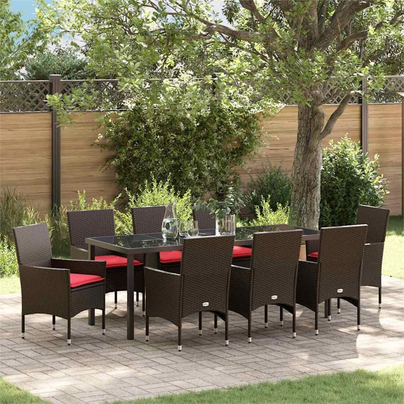 vidaXL Table and Chair Set 9 pcs Brown PE Rattan