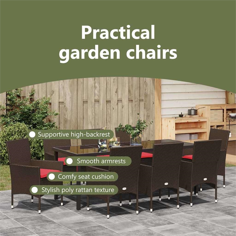 vidaXL Table and Chair Set 9 pcs Brown PE Rattan