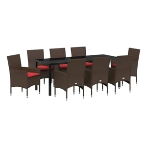 vidaXL Table and Chair Set 9 pcs Brown PE Rattan