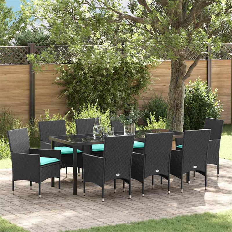 vidaXL Table and Chair Set 9 pcs Black PE Rattan