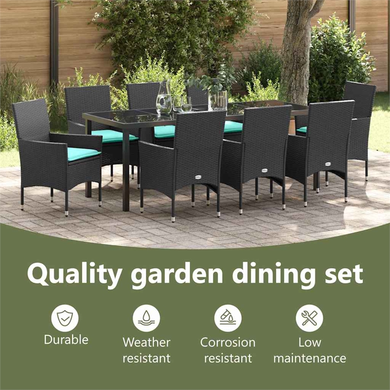 vidaXL Table and Chair Set 9 pcs Black PE Rattan