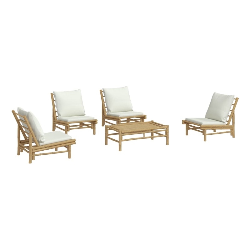 vidaXL 5 Piece Patio Lounge Set with Cream White Cushions Bamboo