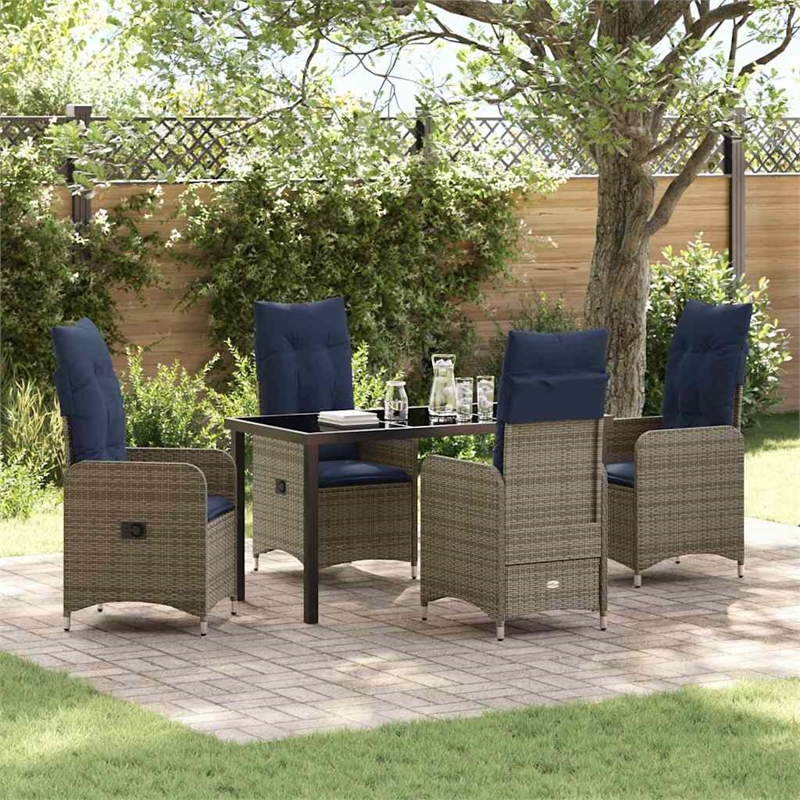 vidaXL Table and Chair Set 5 pcs Grey PE Rattan
