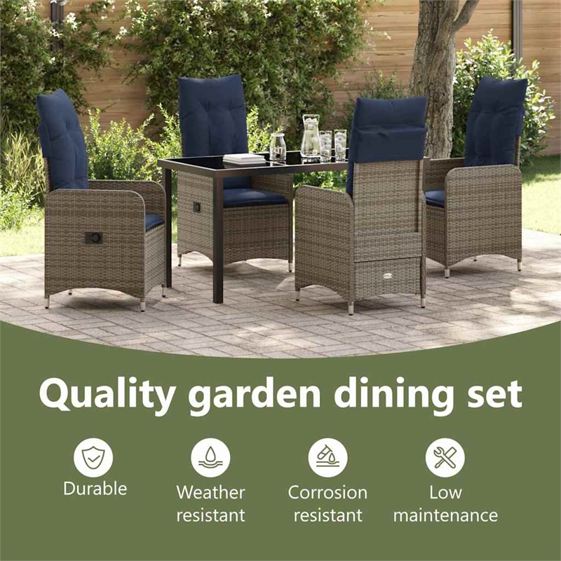 vidaXL Table and Chair Set 5 pcs Grey PE Rattan
