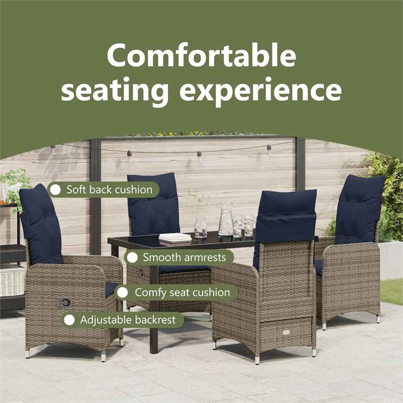 vidaXL Table and Chair Set 5 pcs Grey PE Rattan