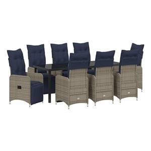 vidaXL Table and Chair Set 9 pcs Grey PE Rattan