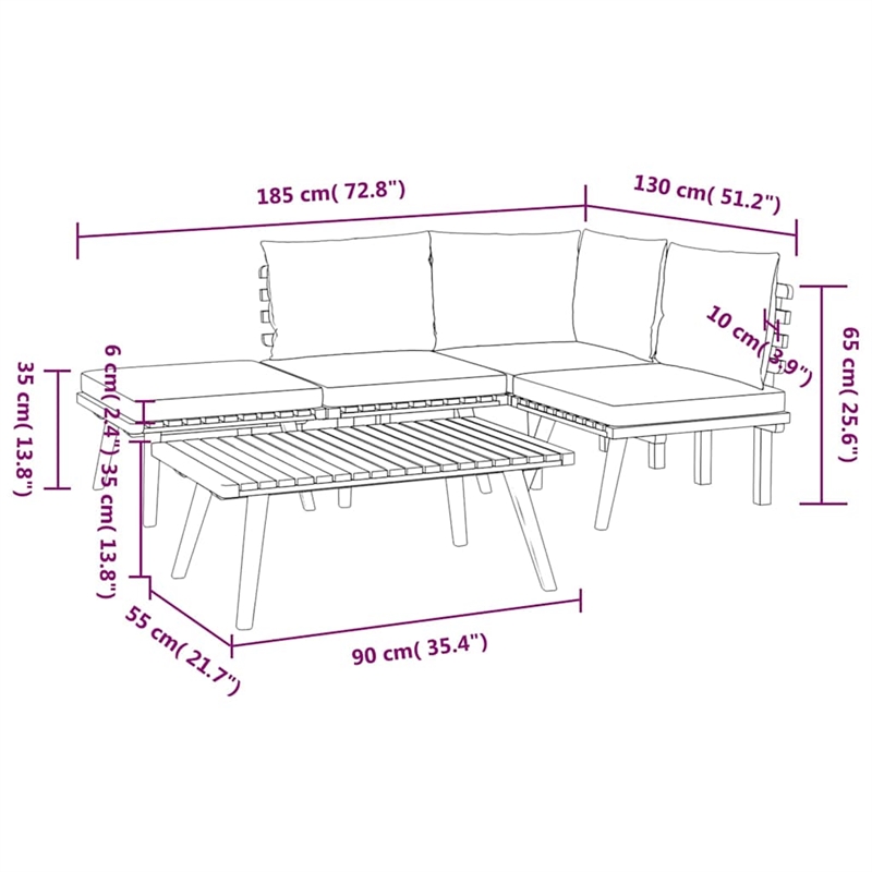 vidaXL 5 Piece Patio Lounge Set with Cushions Solid Acacia Wood