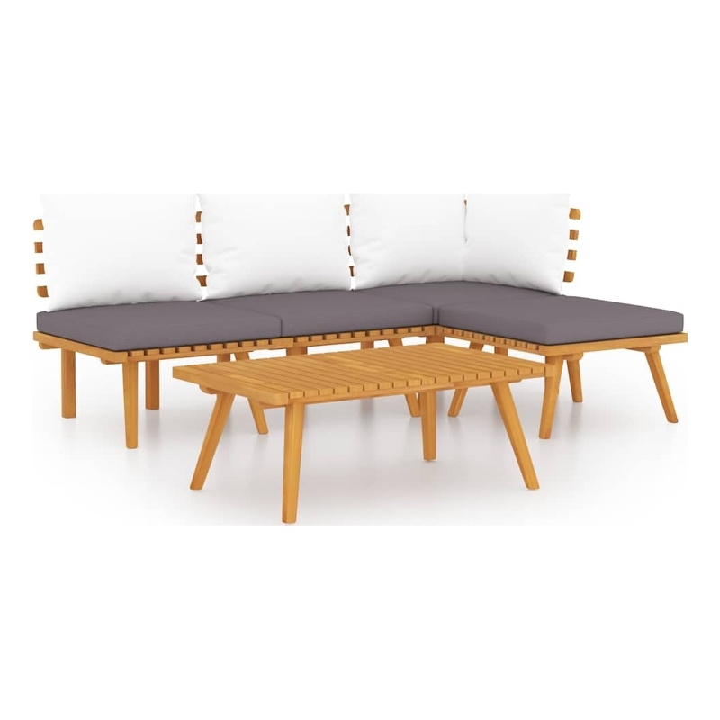vidaXL 5 Piece Patio Lounge Set with Cushions Solid Acacia Wood