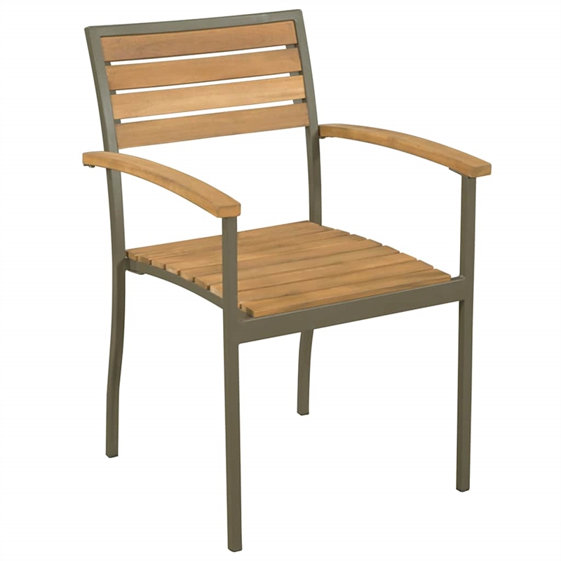 vidaXL Stackable Patio Chairs 2 pcs Solid Acacia Wood and Steel
