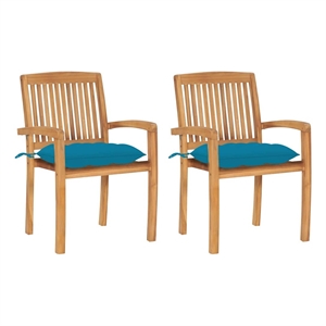vidaXL Patio Chairs 2 pcs with Light Blue Cushions Solid Teak Wood