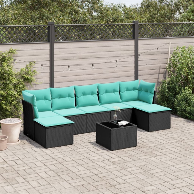 vidaXL 8 Piece Patio Sofa Set with Cushions Black Poly Rattan