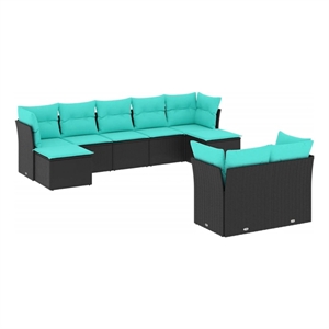 vidaXL 9 Piece Patio Sofa Set with Cushions Black Poly Rattan