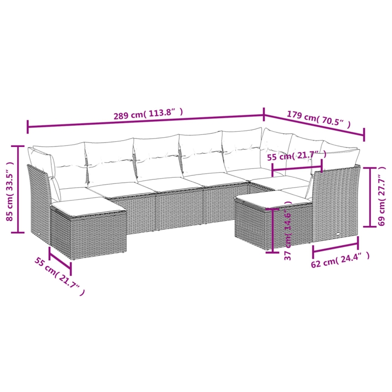 vidaXL 9 Piece Patio Sofa Set with Cushions Black Poly Rattan