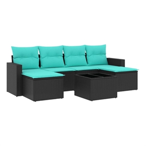 vidaXL 7 Piece Patio Sofa Set with Cushions Black Poly Rattan