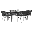 vidaXL 5 Piece Patio Dining Set with Cushions Black Poly Rattan Glass