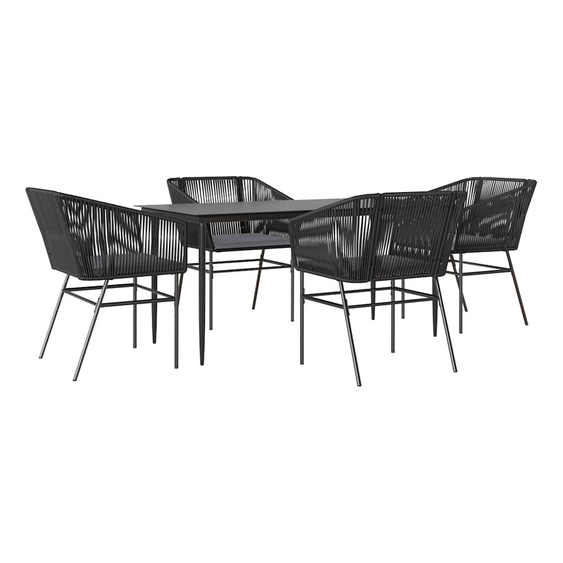 vidaXL 5 Piece Patio Dining Set with Cushions Black Poly Rattan Glass