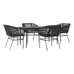 vidaXL 5 Piece Patio Dining Set with Cushions Black Poly Rattan Glass
