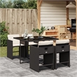 vidaXL 5 Piece Patio Dining Set with Cushions Black Poly Rattan
