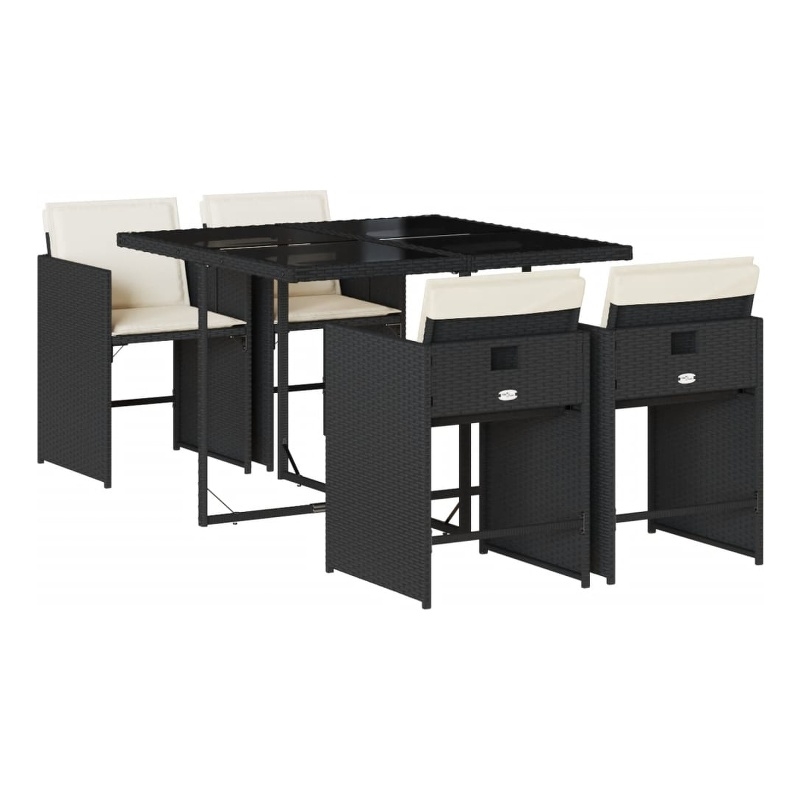 vidaXL 5 Piece Patio Dining Set with Cushions Black Poly Rattan