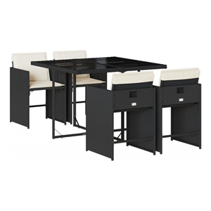 vidaXL 5 Piece Patio Dining Set with Cushions Black Poly Rattan