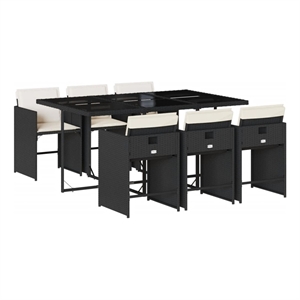 vidaXL 7 Piece Patio Dining Set with Cushions Black Poly Rattan