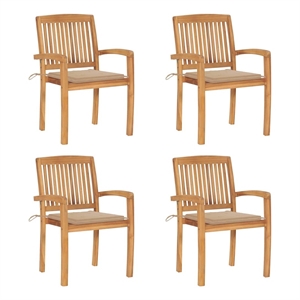 vidaXL Stacking Patio Chairs with Cushions 4 pcs Solid Teak Wood