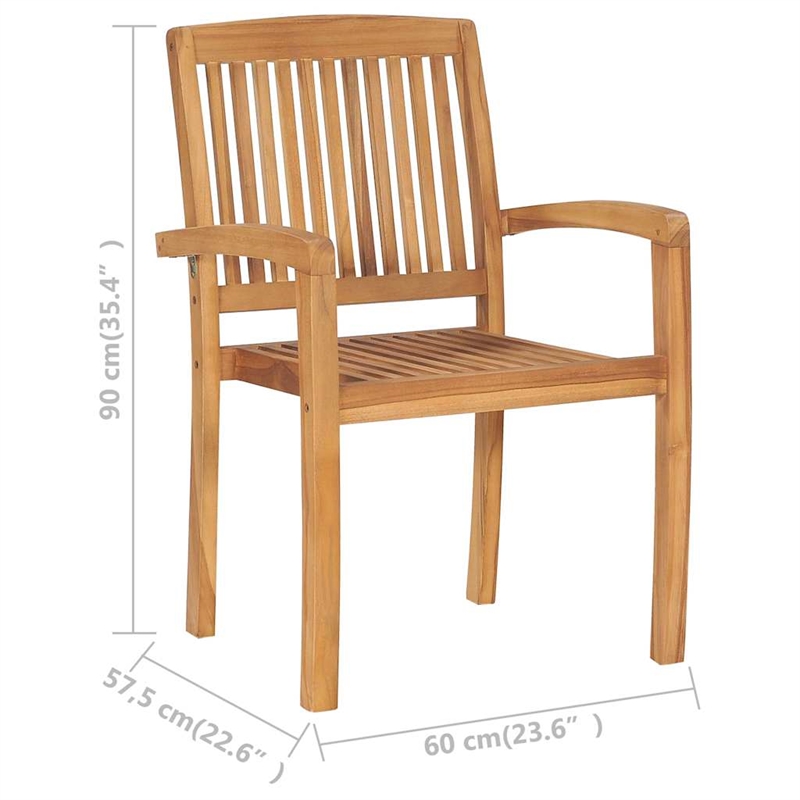 vidaXL Stacking Patio Chairs with Cushions 6 pcs Solid Teak Wood