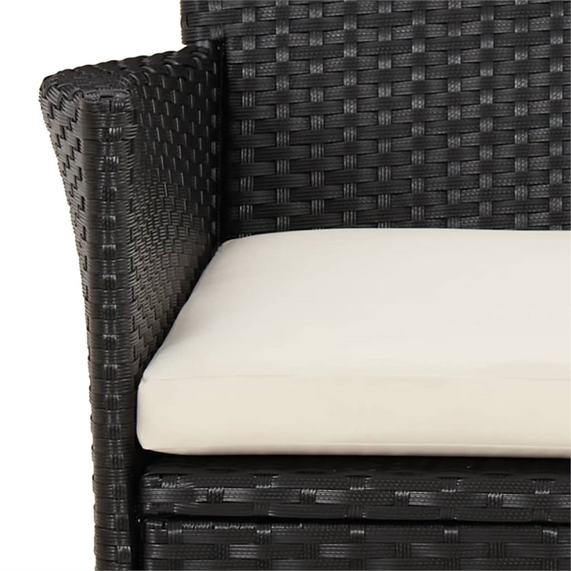 vidaXL 3 Piece Patio Bistro Set with Cushions Black Poly Rattan