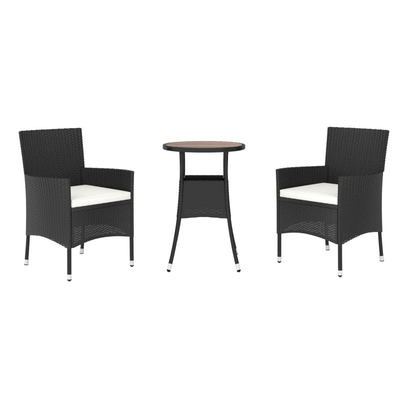 vidaXL 3 Piece Patio Bistro Set with Cushions Black Poly Rattan