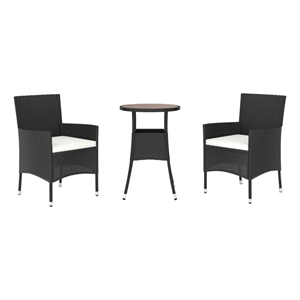 vidaXL 3 Piece Patio Bistro Set with Cushions Black Poly Rattan