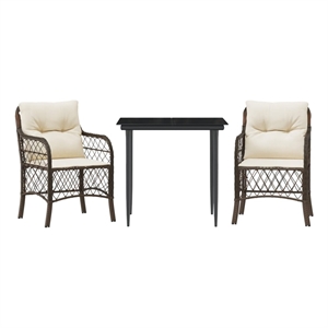 vidaXL 3 Piece Bistro Set with Cushions Brown Poly Rattan
