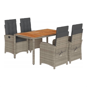 vidaXL 5 Piece Patio Dining Set with Cushions Gray Poly Rattan