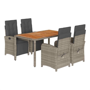 vidaXL 5 Piece Patio Dining Set with Cushions Gray Poly Rattan