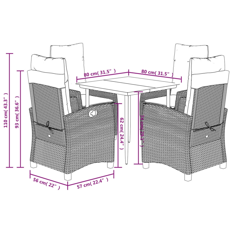 vidaXL 5 Piece Patio Dining Set with Cushions Black Poly Rattan