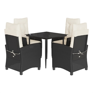 vidaXL 5 Piece Patio Dining Set with Cushions Black Poly Rattan
