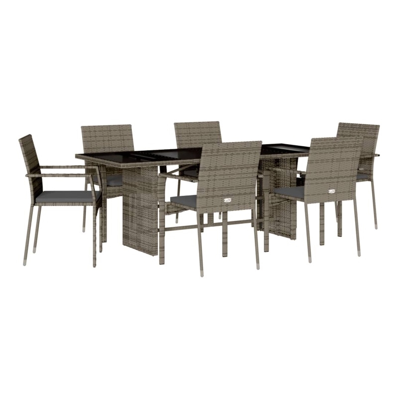 vidaXL 7 Piece Patio Dining Set with Cushions Gray Poly Rattan