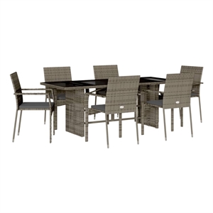 vidaXL 7 Piece Patio Dining Set with Cushions Gray Poly Rattan