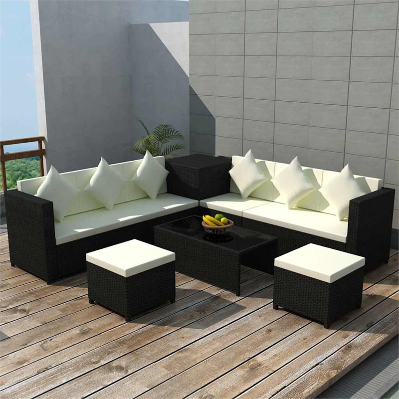 vidaXL Patio Sofa Set 26 Pieces Poly Rattan Black