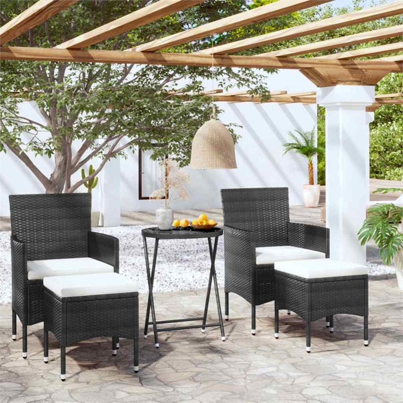 vidaXL 5 Piece Patio Bistro Set Poly Rattan and Tempered Glass Black