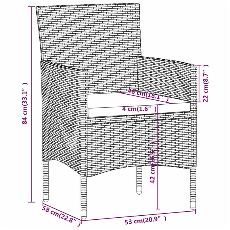 vidaXL 5 Piece Patio Bistro Set Poly Rattan and Tempered Glass Black