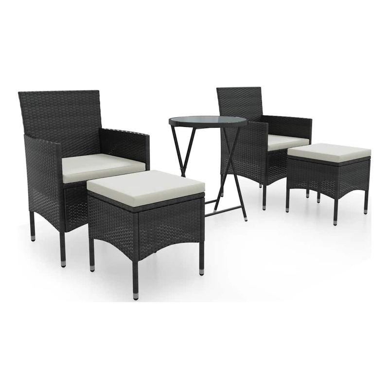 vidaXL 5 Piece Patio Bistro Set Poly Rattan and Tempered Glass Black