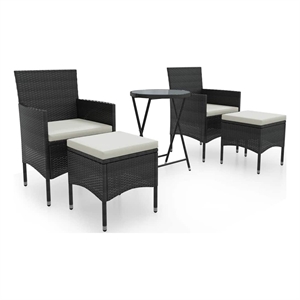 vidaXL 5 Piece Patio Bistro Set Poly Rattan and Tempered Glass Black