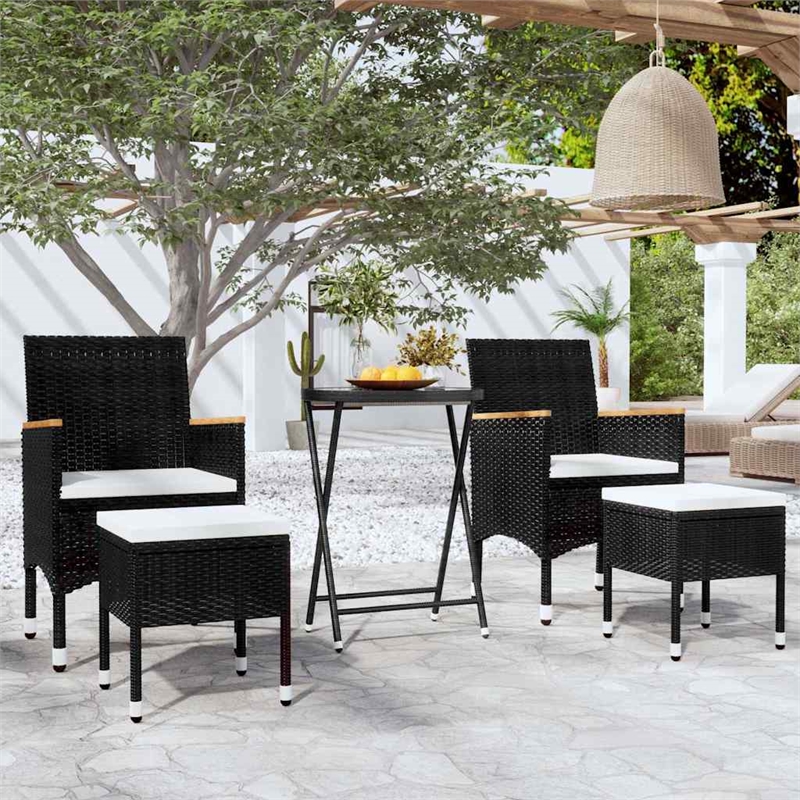 vidaXL 5 Piece Patio Bistro Set Poly Rattan and Tempered Glass Black