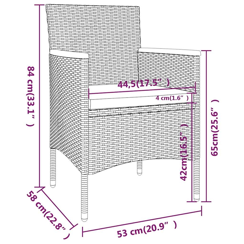 vidaXL 5 Piece Patio Bistro Set Poly Rattan and Tempered Glass Black
